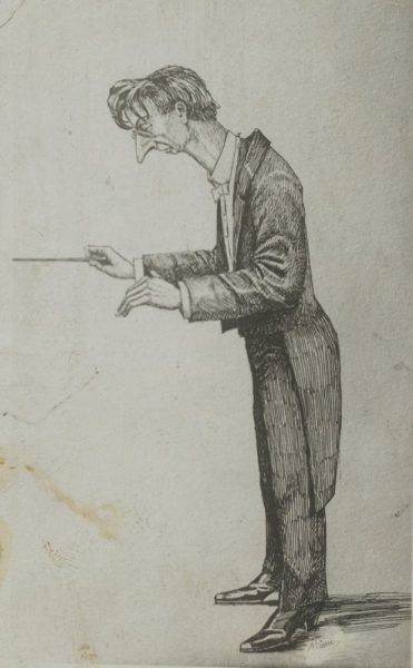 Zemlinsky caricaturé dirigeant à la baguette